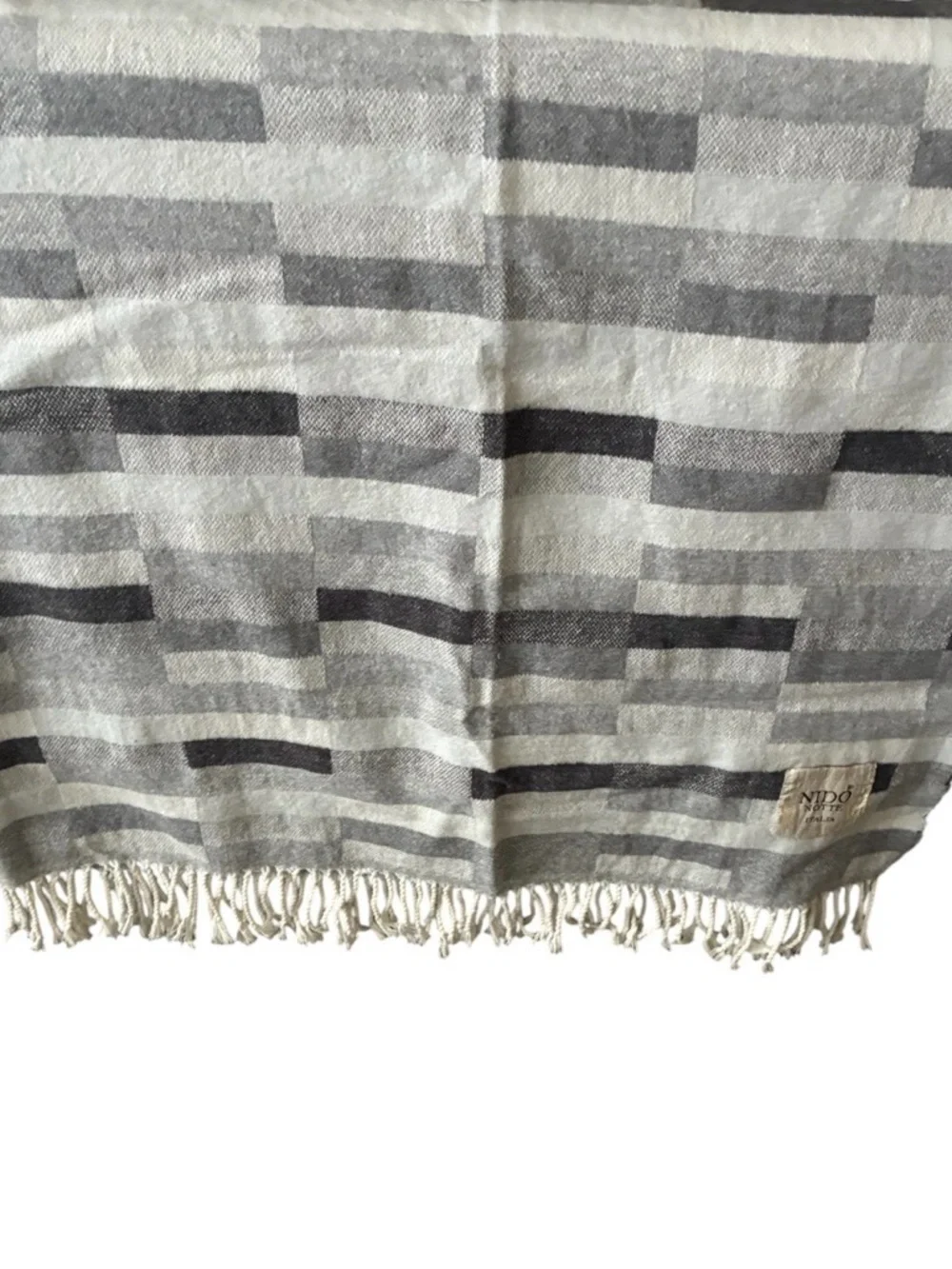 Nido Notte Italia Throw Blanket Gray‎ Plaid Fringe